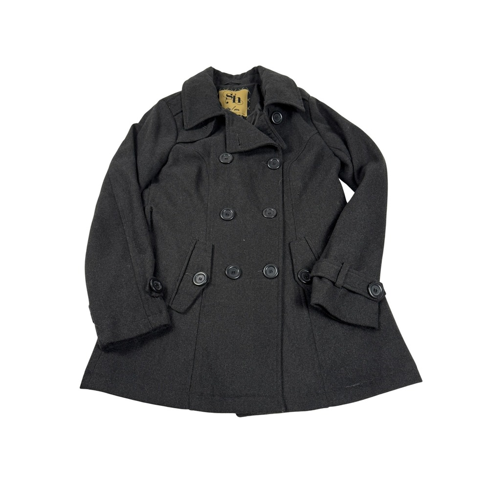 SH Collection Womens Wool Blend Double Breasted Pea Coat Charcoal Grey Medium